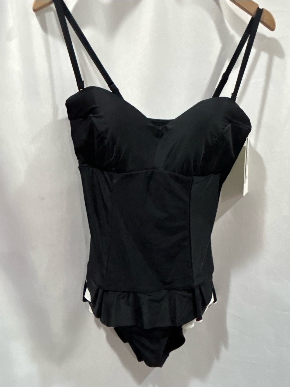 Women's Aura Black with White layered Ruffle Hem Retro swimsuit